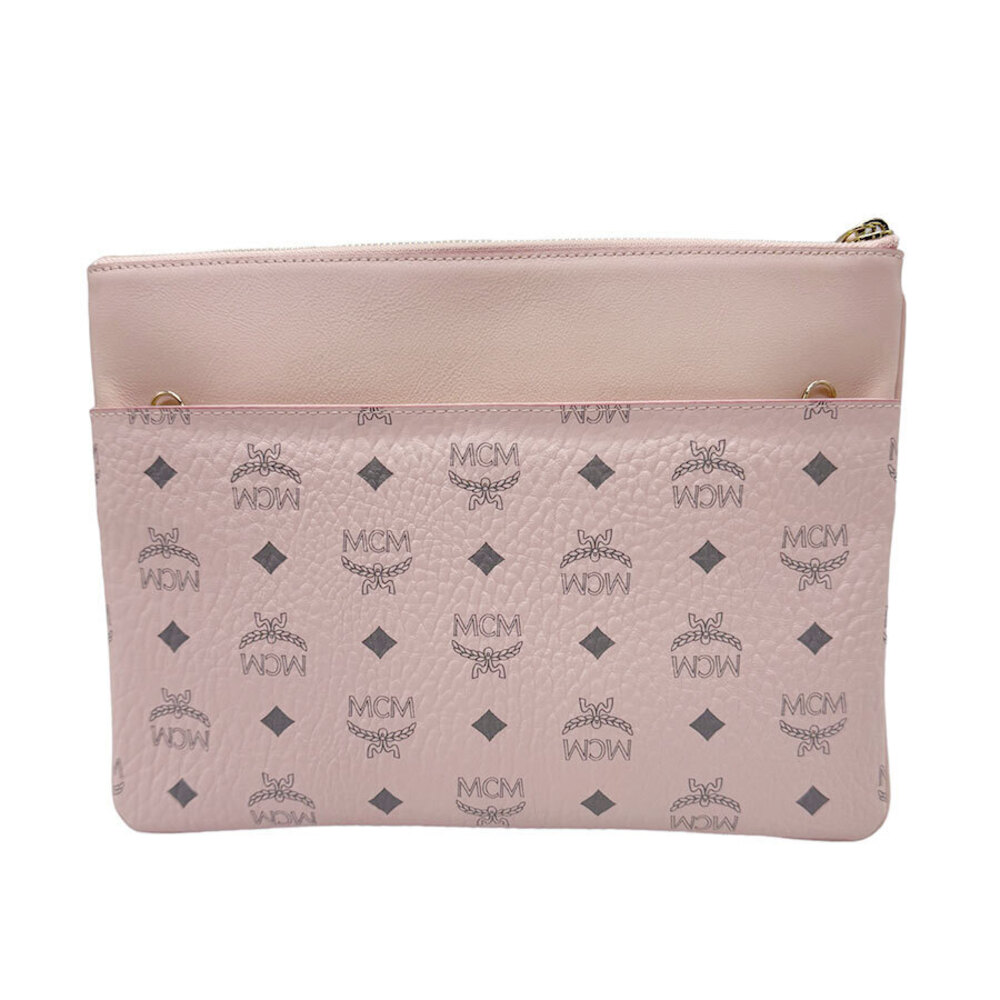 MCM Crossbody Shoulder Bag Clutch Leather Pink